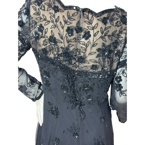Exquisite Oleg Cassini silk dress with incredible beading and sheer illusion - Picture 4 of 9